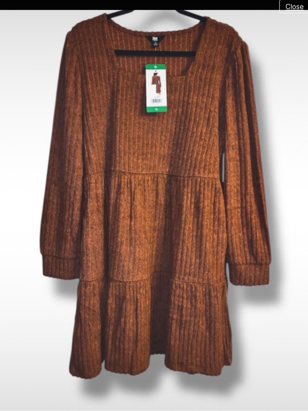 NWT Frye Ribbed Long Sleeve Tiered Dress - Burnt Orange XL